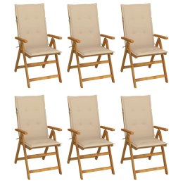 VidaXL Składane krzesła ogrodowe z poduszkami, 6 szt., drewno akacjowe