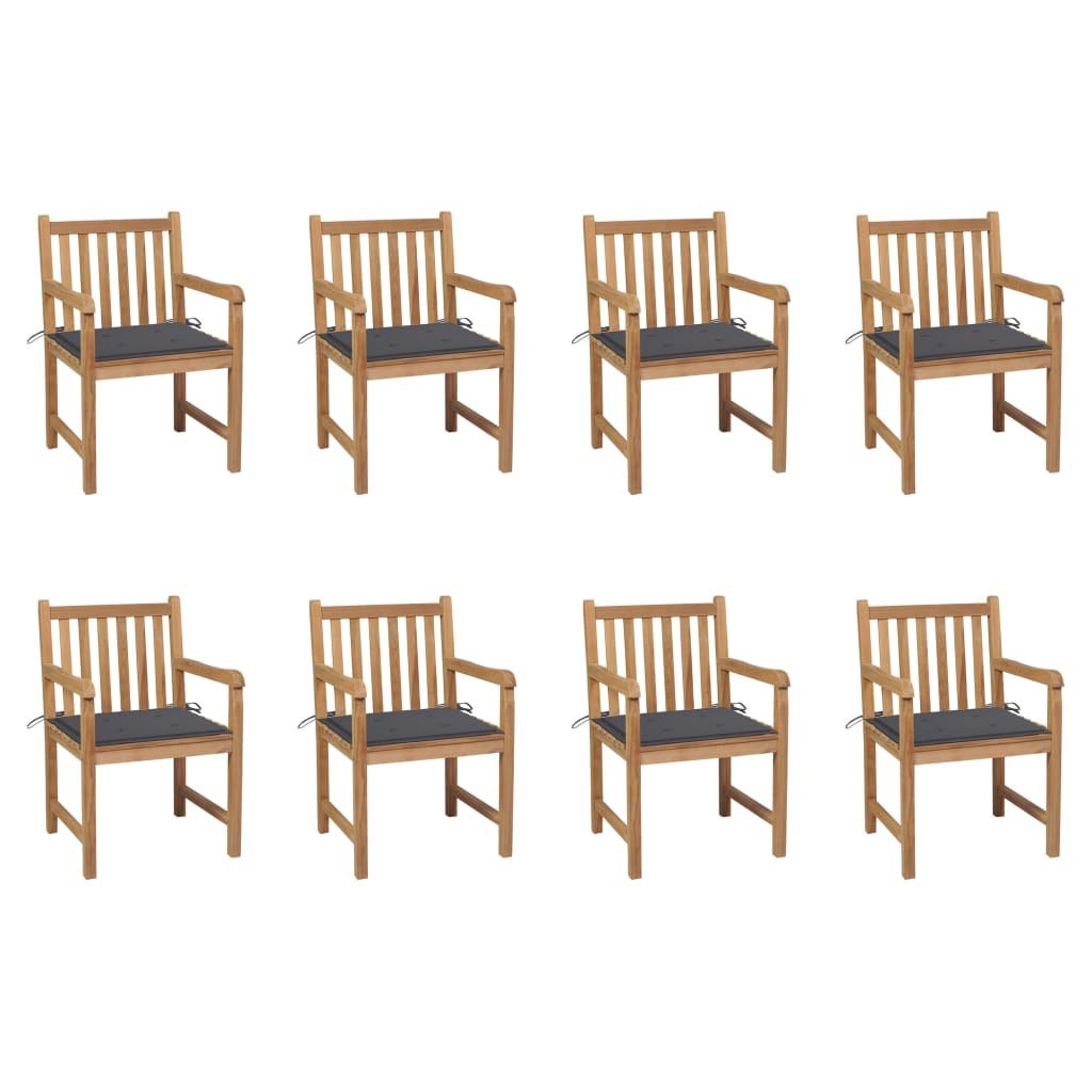 VidaXL Krzesła ogrodowe 8 szt., z antracytowymi poduszkami, tekowe