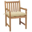 VidaXL Krzesła ogrodowe z kremowymi poduszkami, 8 szt., drewno tekowe