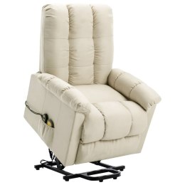 VidaXL Podnoszony fotel masujący, kremowa, tkanina