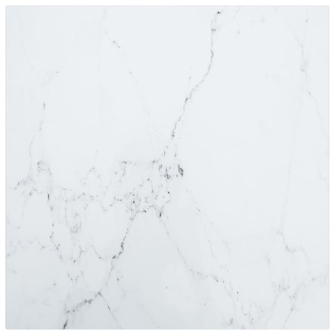 VidaXL Blat stołu, biały, 40x40 cm, 6 mm, szkło ze wzorem marmuru