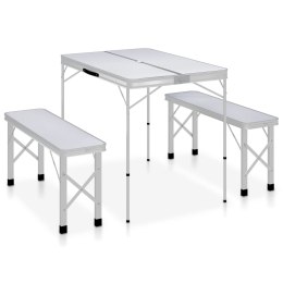 VidaXL Składany stolik turystyczny z 2 ławkami, aluminium, biały