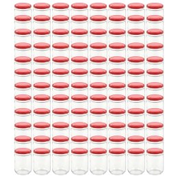 VidaXL Szklane słoiki na dżem, czerwone pokrywki, 96 szt., 230 ml