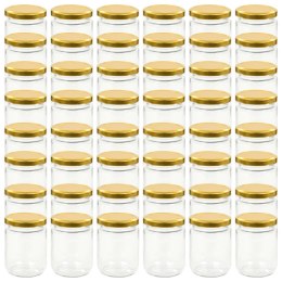 VidaXL Szklane słoiki na dżem, złote pokrywki, 48 szt., 230 ml