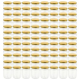 VidaXL Szklane słoiki na dżem, złote pokrywki, 96 szt., 230 ml