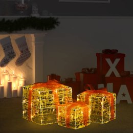 VidaXL Dekoracja świąteczna: 3 akrylowe prezenty, LED, ciepła biel