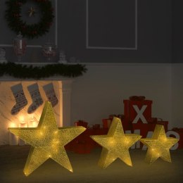 VidaXL Dekoracja świąteczna: 3 gwiazdy, złota siatka z LED