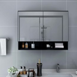 VidaXL Szafka łazienkowa z lustrem i LED, czarna, 80x15x60 cm, MDF