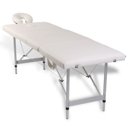 Składany stół do masażu z aluminiową ramą, 4 strefy, kremowo-biały