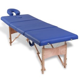 VidaXL Składany stół do masażu z drewnianą ramą, 4 strefy, niebieski