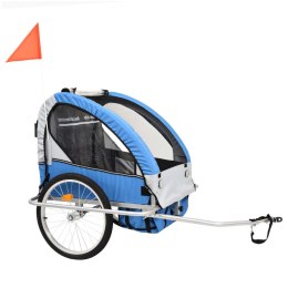 VidaXL Rowerowa przyczepka dla dzieci/wózek 2-w-1, niebieski i szary