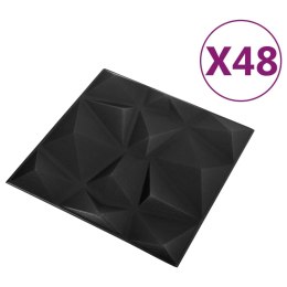 VidaXL Panele ścienne 3D, 48 szt., 50x50 cm, diamentowa czerń, 12 m²