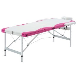 VidaXL Składany stół do masażu, 3-strefowy, aluminiowy, biało-różowy