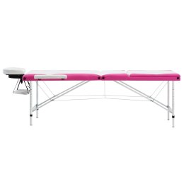 VidaXL Składany stół do masażu, 3-strefowy, aluminiowy, biało-różowy