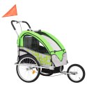 VidaXL Rowerowa przyczepka dla dzieci/wózek 2-w-1, zielono-szara