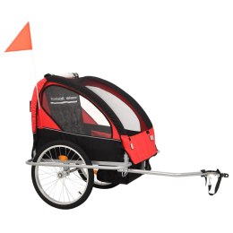 VidaXL Rowerowa przyczepka dla dzieci/wózek 2-w-1, czarny i czerwony