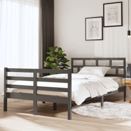 VidaXL Rama łóżka, szara, 135x190 cm, lite drewno