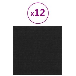 VidaXL Panele ścienne, 12 szt., czarne, 30x30 cm, tkanina, 1,08 m²