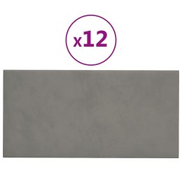 VidaXL Panele ścienne, 12 szt., jasnoszare, 30x15 cm, aksamit, 0,54 m²