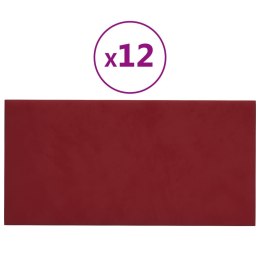 VidaXL Panele ścienne, 12 szt., kolor wina, 30x15 cm, aksamit, 0,54 m²