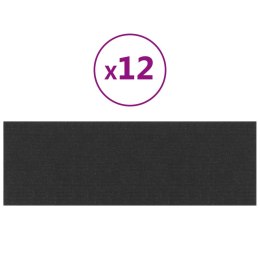 VidaXL Panele ścienne, 12 szt., czarne, 90x30 cm, tkanina, 3,24 m²