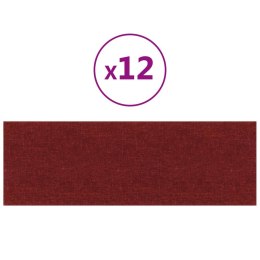 VidaXL Panele ścienne, 12 szt., kolor wina, 90x30 cm, tkanina, 3,24 m²