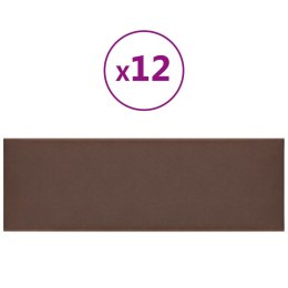 VidaXL Panele ścienne, 12 szt., brązowe, 90x30 cm, sztuczna skóra