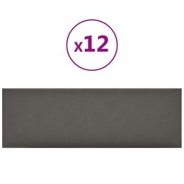 VidaXL Panele ścienne, 12 szt., szare, 90x30 cm, sztuczna skóra