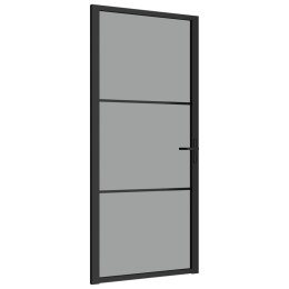 VidaXL Drzwi wewnętrzne, 93x201,5 cm, czarne, szkło ESG i aluminium