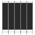 VidaXL Parawan 5-panelowy, czarny, 200x220 cm, tkanina