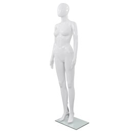 VidaXL Manekin damski ze szklaną podstawą, biały, błyszczący, 175 cm