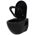 VidaXL Podwieszana toaleta ceramiczna ze spłuczką podtynkową, czarna