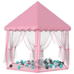 VidaXL Namiot dla księżniczki z 250 piłeczkami, różowy, 133x140 cm