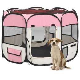 VidaXL Składany kojec dla psa, z torbą, różowy, 90x90x58 cm
