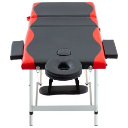 VidaXL Składany stół do masażu 3-strefowy, aluminiowy, czarno-czerwony