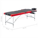 VidaXL Składany stół do masażu 3-strefowy, aluminiowy, czarno-czerwony