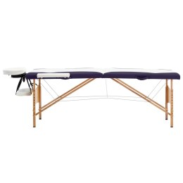 VidaXL Składany stół do masażu, 2-strefowy, drewniany, biało-fioletowy