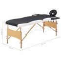 VidaXL Składany stół do masażu, 2-strefowy, drewniany, czarno-biały