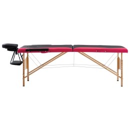 VidaXL Składany stół do masażu, 2-strefowy, drewniany, czarno-różowy