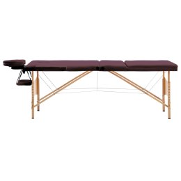 VidaXL Składany stół do masażu, 3-strefowy, drewniany, winny fiolet