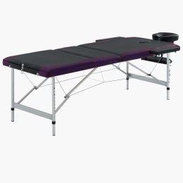 VidaXL Składany stół do masażu, 3-strefy, aluminiowy, czarno-fioletowy