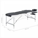VidaXL Składany stół do masażu, 3-strefowy, aluminiowy, czarno-biały