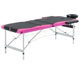 VidaXL Składany stół do masażu, 3-strefowy, aluminiowy, czarno-różowy