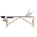VidaXL Składany stół do masażu, 3-strefowy, drewniany, czarno-biały