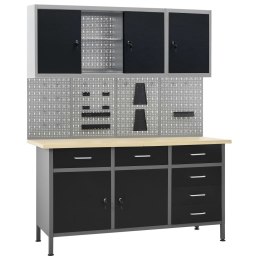 VidaXL Stół roboczy z 4 panelami ściennymi i 2 szafkami