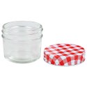 VidaXL Szklane słoiki na dżem, biało-czerwone pokrywki, 24 szt, 110 ml