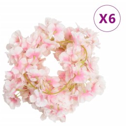 VidaXL Sztuczne girlandy kwiatowe, 6 szt., jasny róż, 180 cm