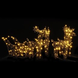 VidaXL Świąteczne renifery z saniami, 320 ciepłych białych LED, rattan