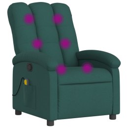 VidaXL Rozkładany fotel masujący, ciemnozielony, obity tkaniną