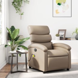 VidaXL Rozkładany fotel masujący, cappuccino, obity sztuczną skórą